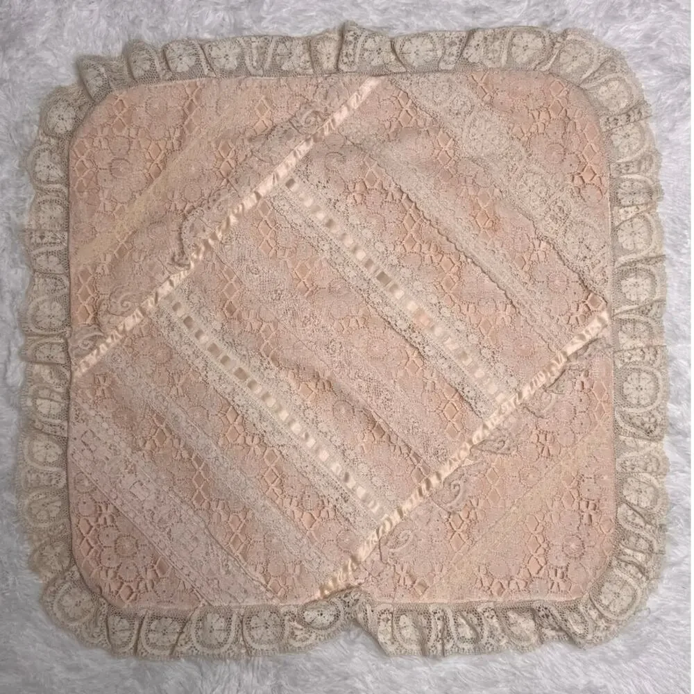 Vintage 1930s–1940s Ivory Lace Boudoir Pillow 21x21 Handmade Cottagecore